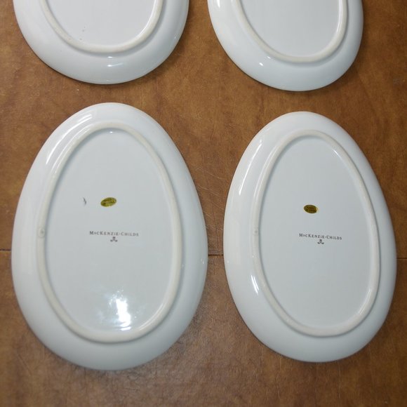 RARE 4 MACKENZIE CHILDS EGG RABBIT CHICK COURTLY CHECK CERAMIC SALAD PLATE SET - Picture 9 of 12